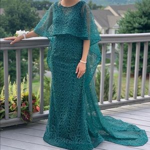 LARA Green Beaded Cape Gown